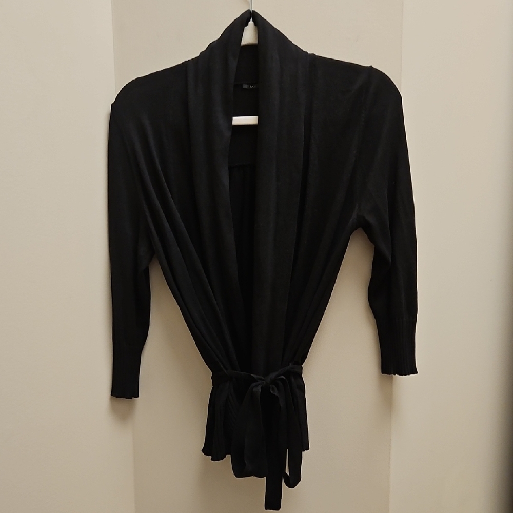 Tahari Elegant Black Knit Silk & Cotton Cardigan
